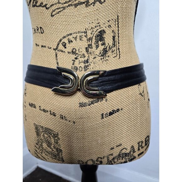 Vintage 80s Revcor Black Gold Art Deco Statement Piece Belt - Picture 1 of 9